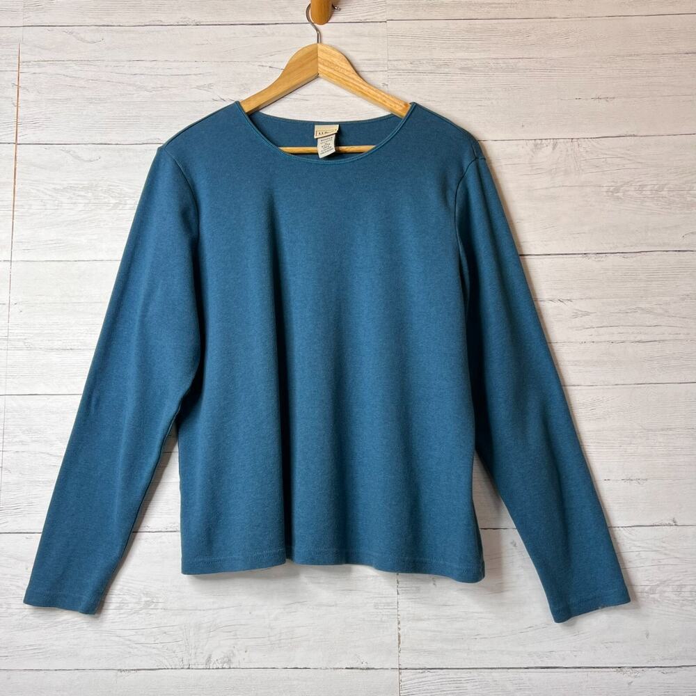 L.L. Bean Top Womens SZ 1X Teal Long Sleeve Crew Neck 100% Cotton Casual Classic